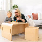 Tavolo e sedie rotondi per bambini in legno naturale, set da 3 pezzi, 2 posti a sedere