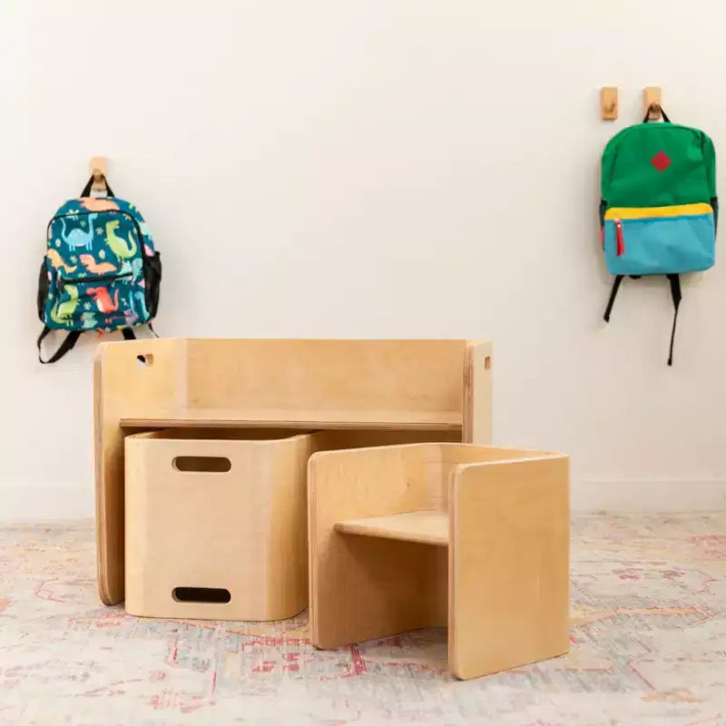 Tavolo e sedie rotondi per bambini in legno naturale, set da 3 pezzi, 2 posti a sedere