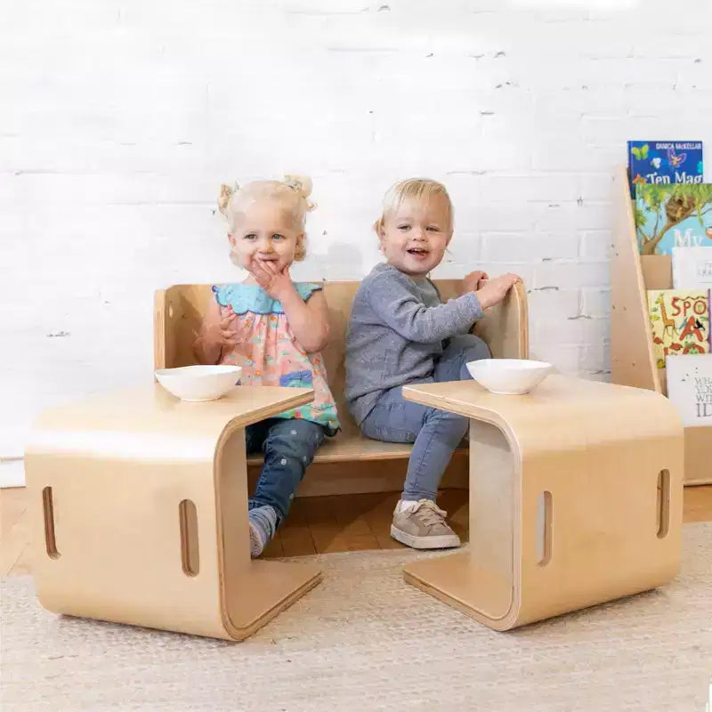 Tavolo e sedie rotondi per bambini in legno naturale, set da 3 pezzi, 2 posti a sedere