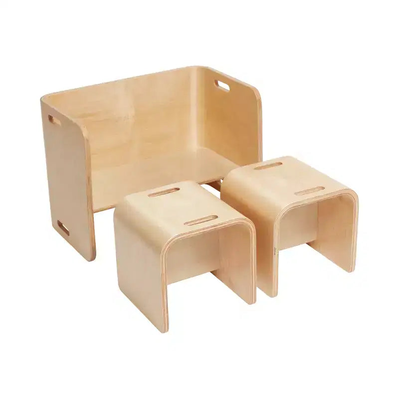 Tavolo e sedie rotondi per bambini in legno naturale, set da 3 pezzi, 2 posti a sedere