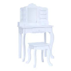 Set Tavolo da trucco e sgabello bianchi per bambini con specchio e contenitore, 1 posto
