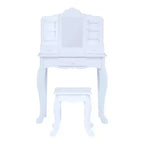 Set Tavolo da trucco e sgabello bianchi per bambini con specchio e contenitore, 1 posto