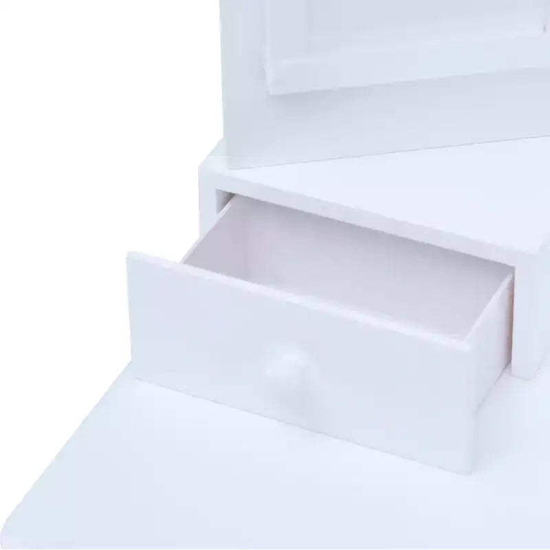 Set Tavolo da trucco e sgabello bianchi per bambini con specchio e contenitore, 1 posto