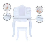 Set Tavolo da trucco e sgabello bianchi per bambini con specchio e contenitore, 1 posto